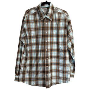 Cinch Mens Western Plaid Long Sleeve Button-Up Shirt Brown & Aqua M